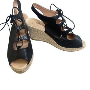 Gaimo Black Lace-Up Espadrille Wedge Sandals